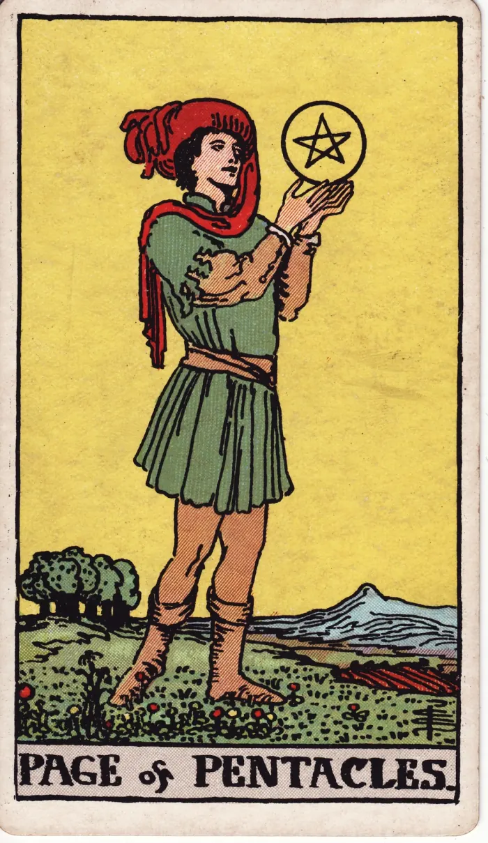 동전의 한 장면(PAGE OF PENTACLES) 타로카드 이미지